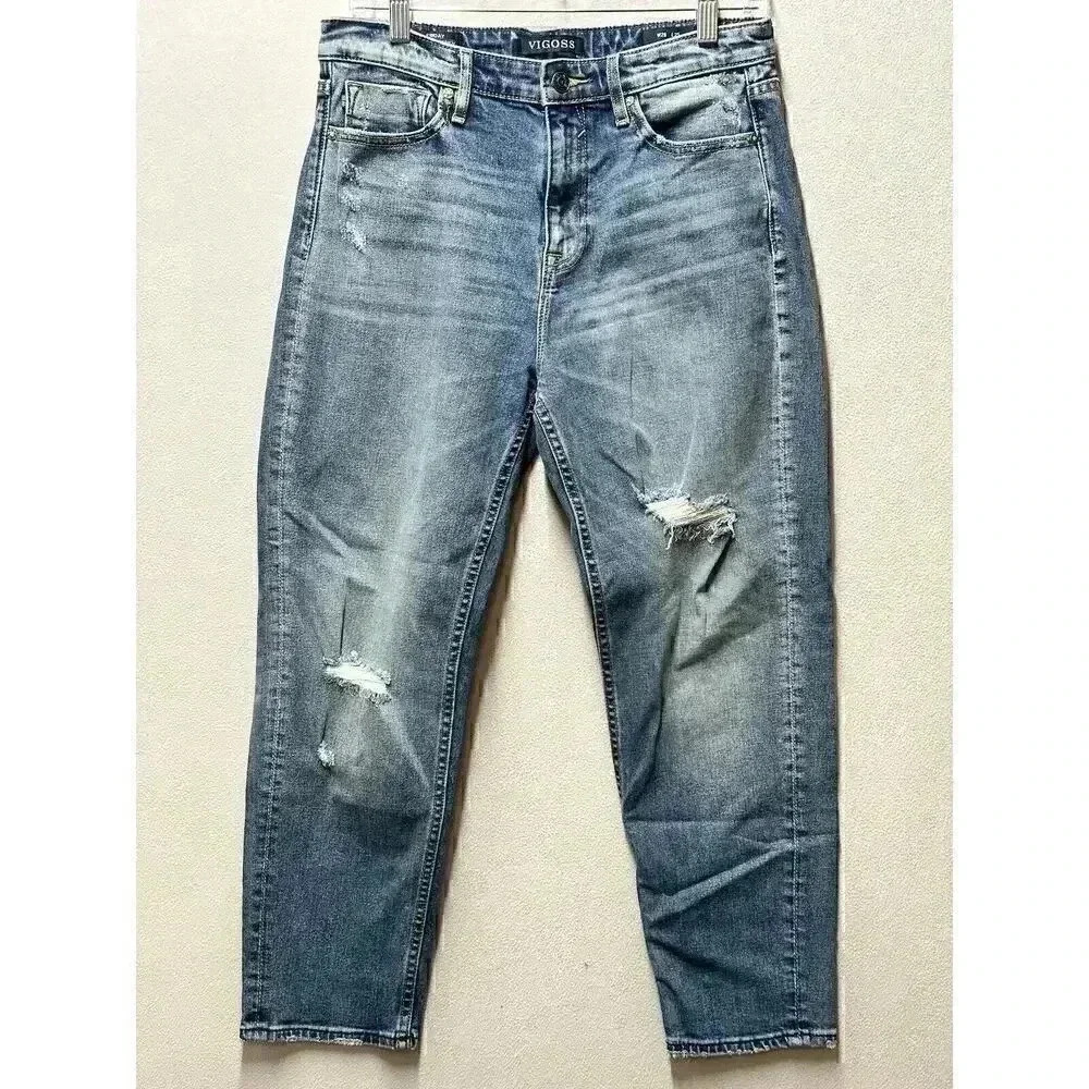 VIGOSS‎ Jeans Women’s Sz 28x25 Friday Taper Boyfriend High Rise Distressed Denim
